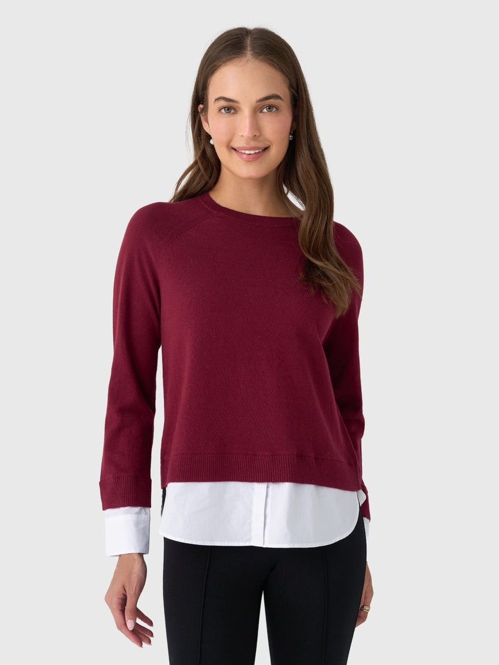 ECHE Women's Cotton Burgandy Crewneck Sweater